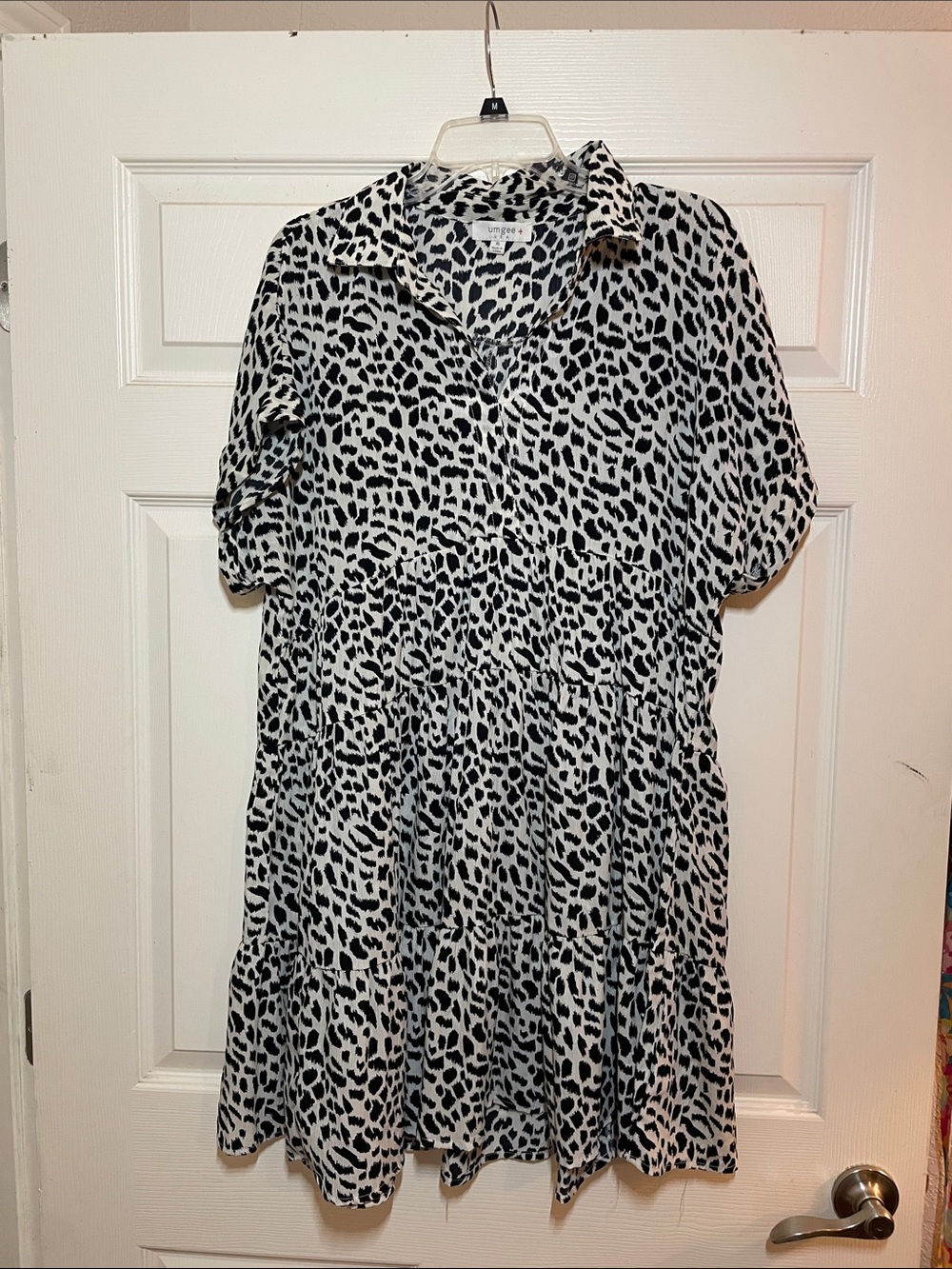 Umgee Black and White Leopard Print Tiered Dress
